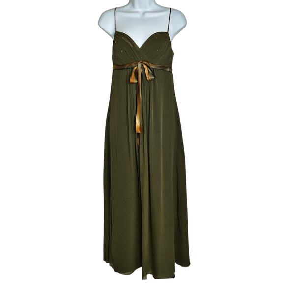 VIntage Betsey Johnson Olive Green Silk Dress Gown Size 2 - Picture 5 of 15